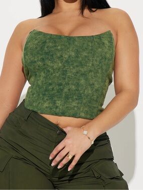 Women’s Olive Green Strapless Crop Top